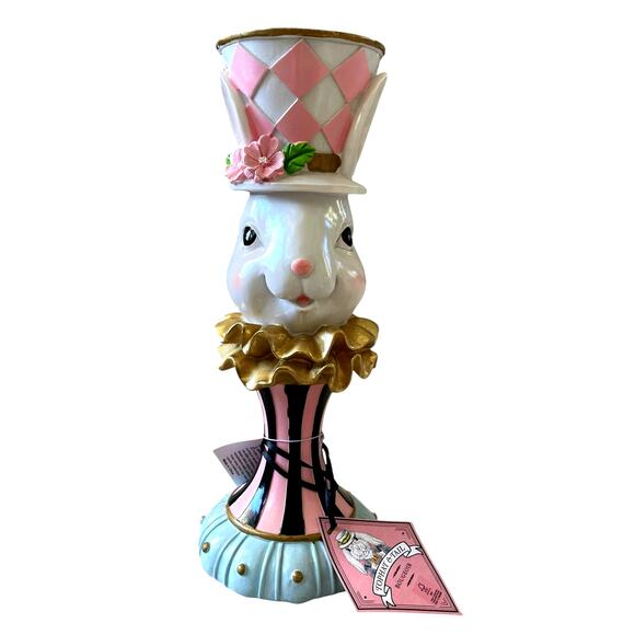 NEW Tophat & Tail Mad Hatter Easter Bunny Pillar Candle Holder Chic Spring Decor - Picture 16 of 16